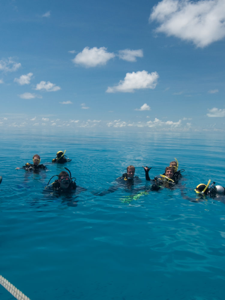 Cairns, learn to scuba dive - newly certified divers prepare to descend for open water dive